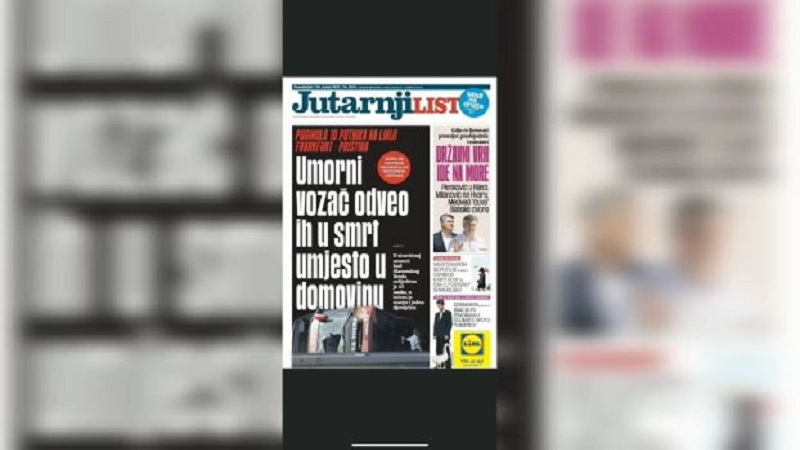 Gazeta më e madhe kroate hapet me titullin: Shoferi i lodhur i çoi drejt vdekjes në vend të atdheut