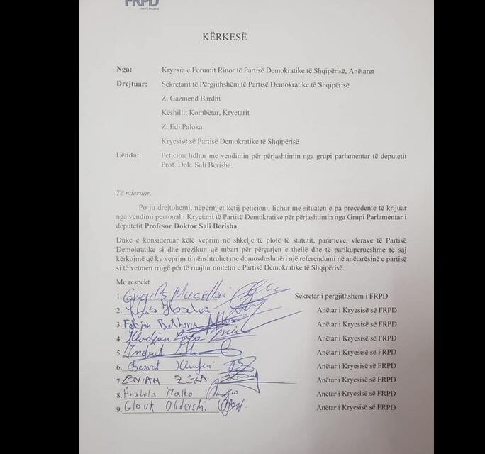“Përjashtimi i Berishës nga grupi thellon përçarjen në parti”, FRPD kërkesë me 30 firma për referendum