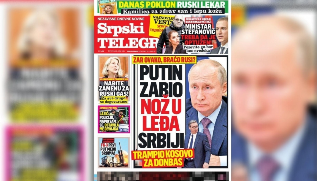 “Thikë pas shpine”,, mediat serbe kundër deklaratës së Putinit për Kosovën